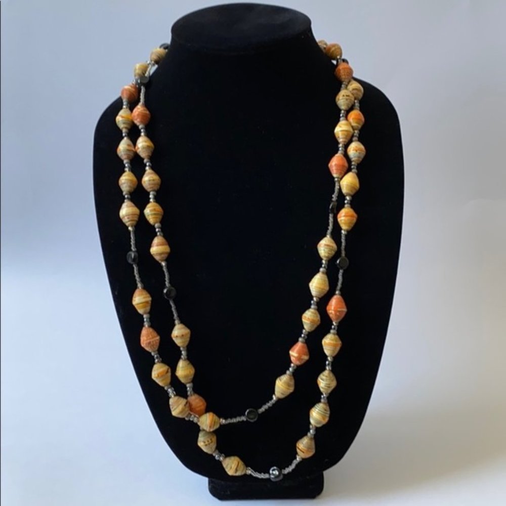 Earth colored bohemian long beaded necklace